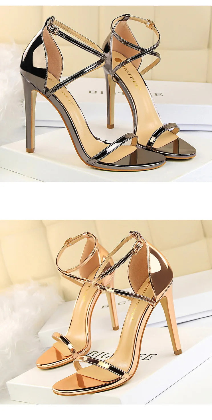 Patent-Finish Open-Toe Heels