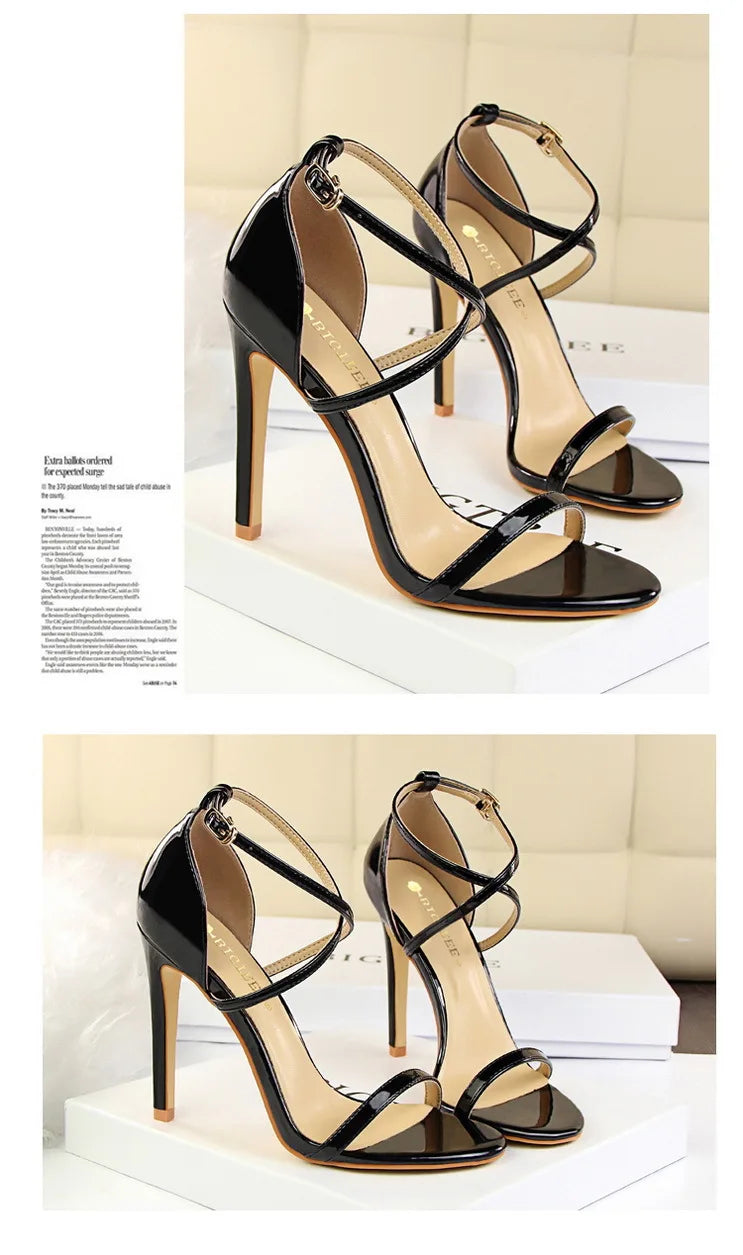 Patent-Finish Open-Toe Heels