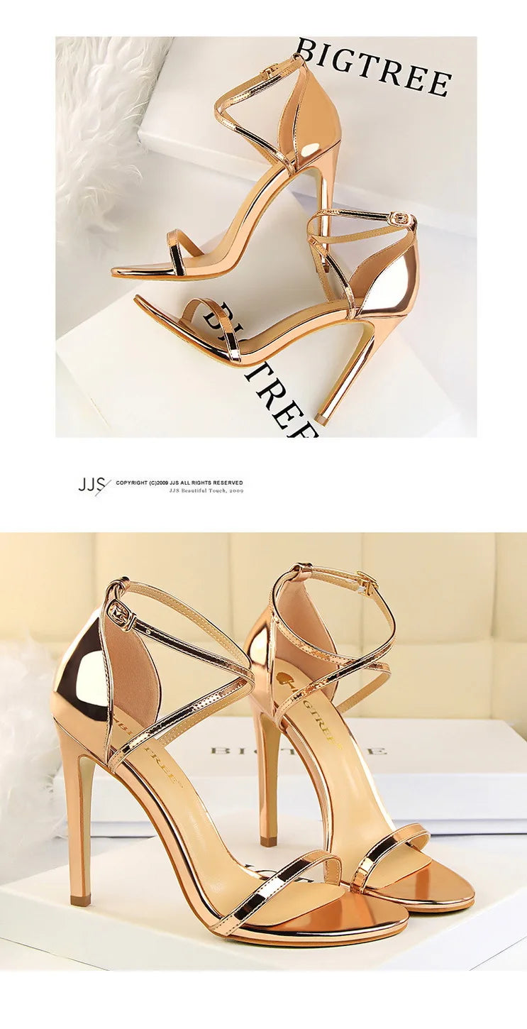 Patent-Finish Open-Toe Heels