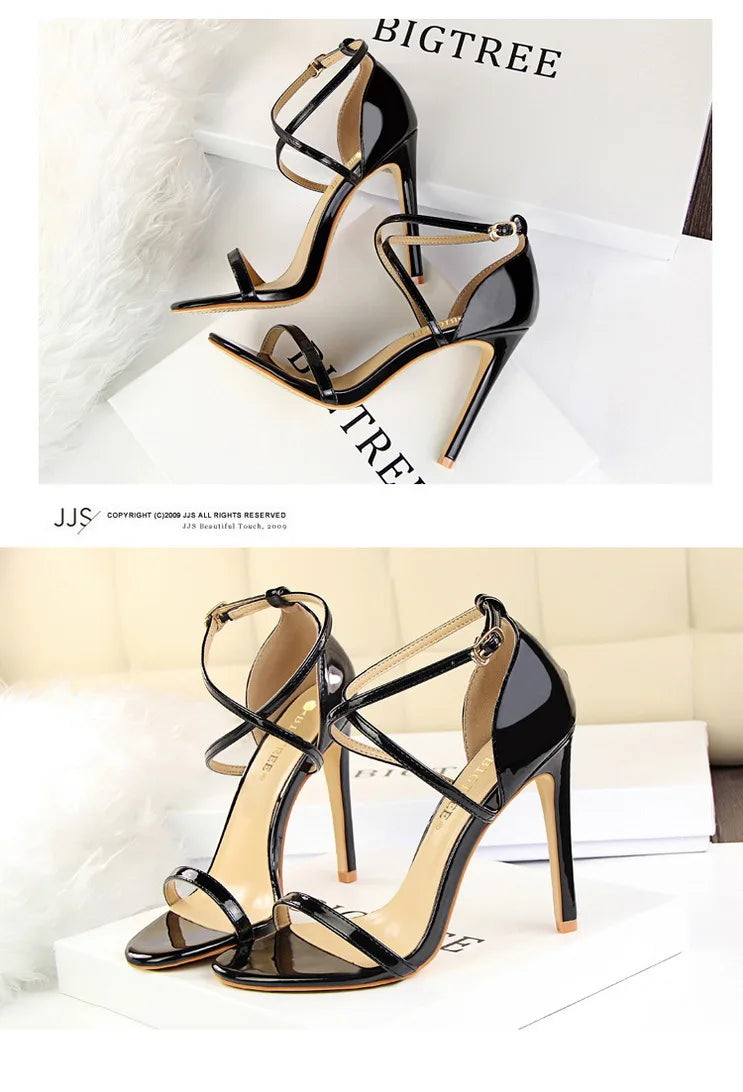 Patent-Finish Open-Toe Heels