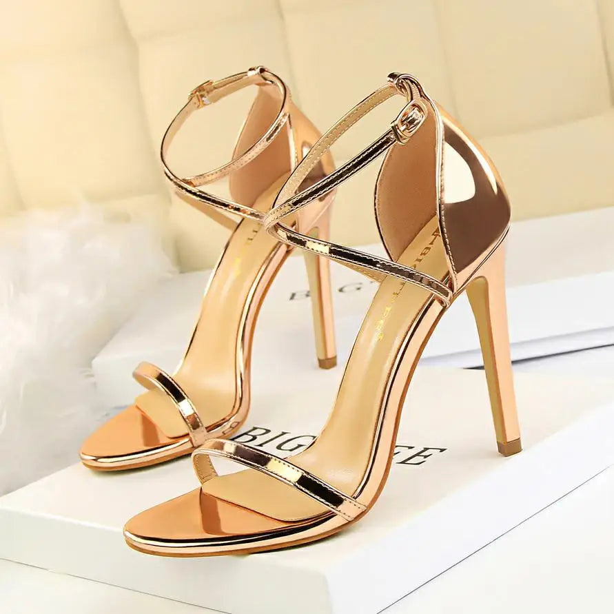 BIGTREE Shoes Pumps Open Toe High Heels Patent Leather Women Heels Stiletto 11 Cm Summer Heels Sandals Women Party Shoes