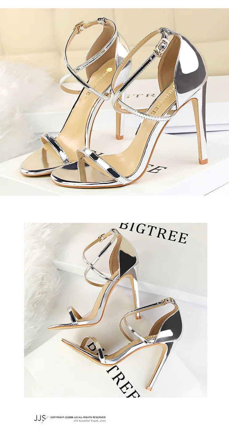 Patent-Finish Open-Toe Heels