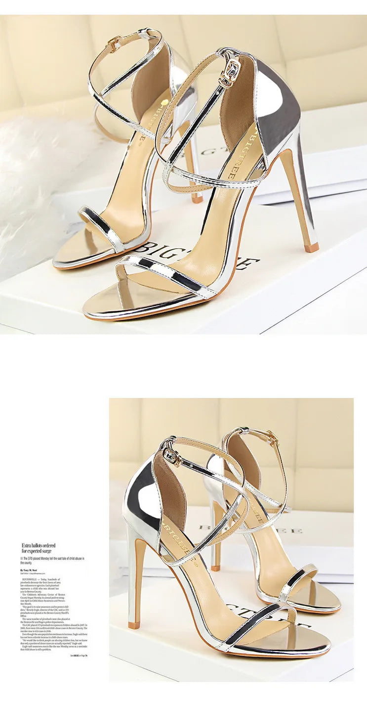 Patent-Finish Open-Toe Heels