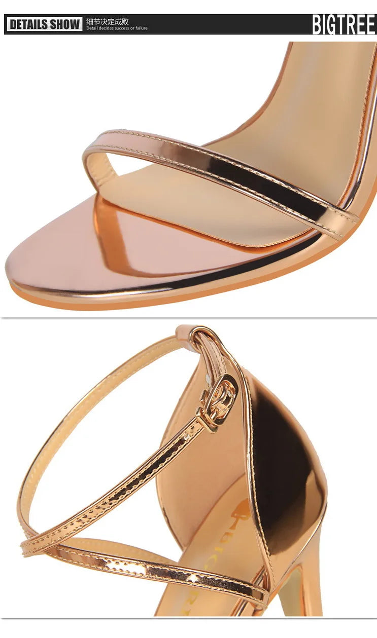Patent-Finish Open-Toe Heels