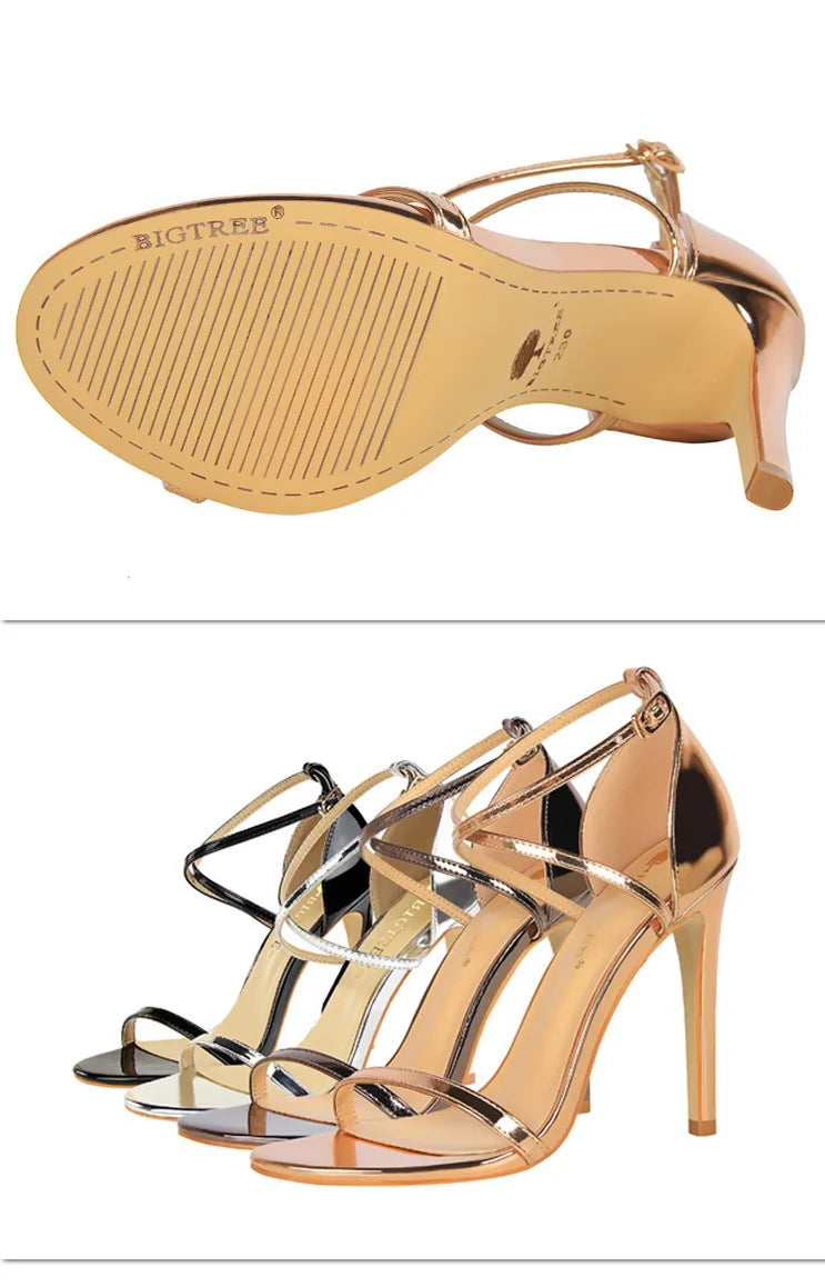Patent-Finish Open-Toe Heels
