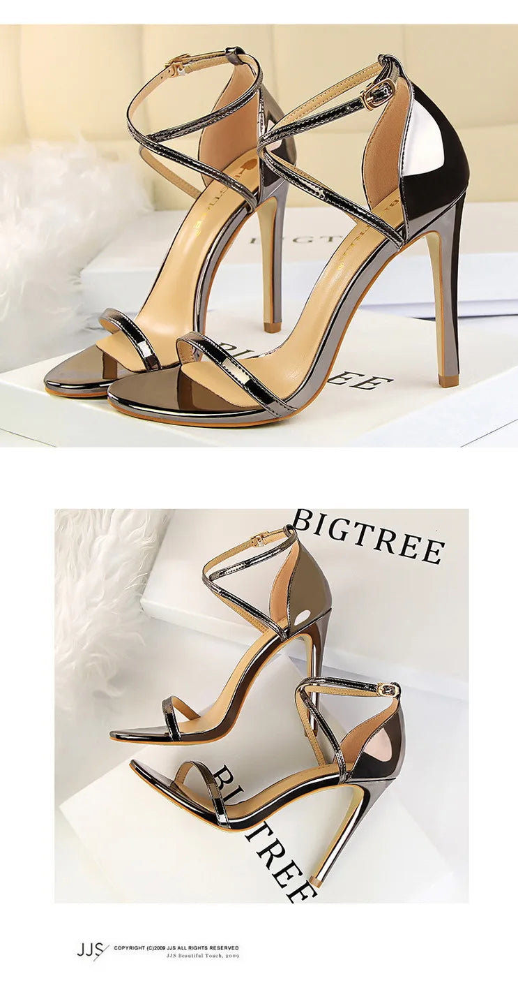 Patent-Finish Open-Toe Heels