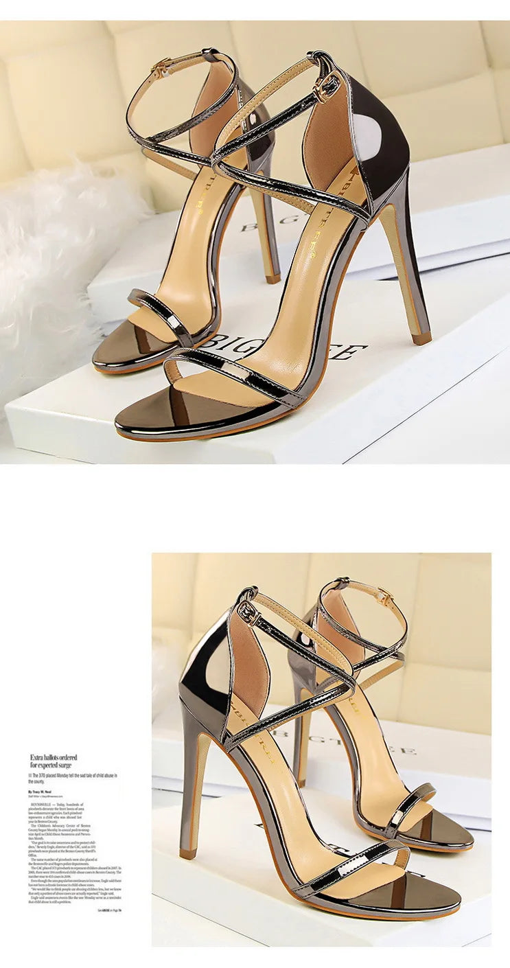 Patent-Finish Open-Toe Heels