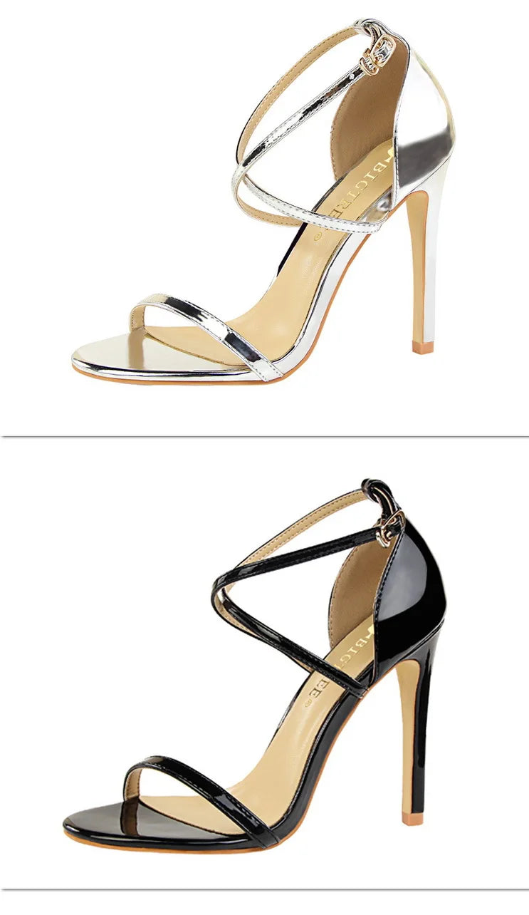 Patent-Finish Open-Toe Heels