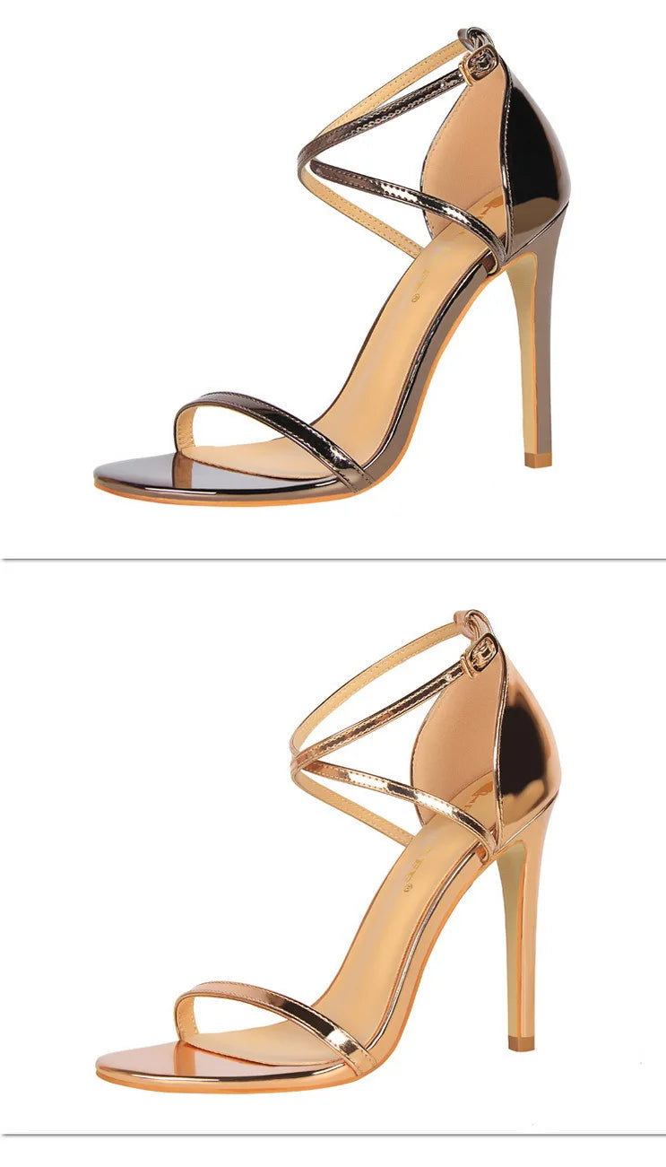 Patent-Finish Open-Toe Heels