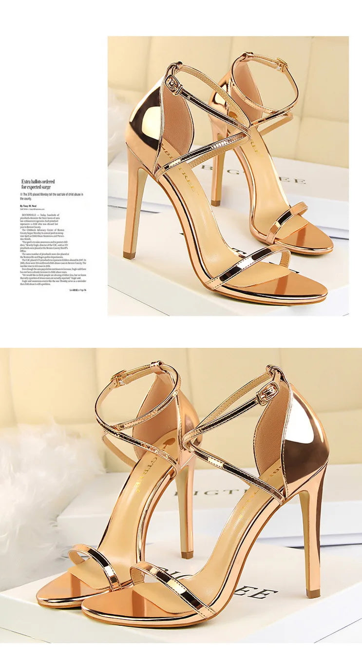 Patent-Finish Open-Toe Heels
