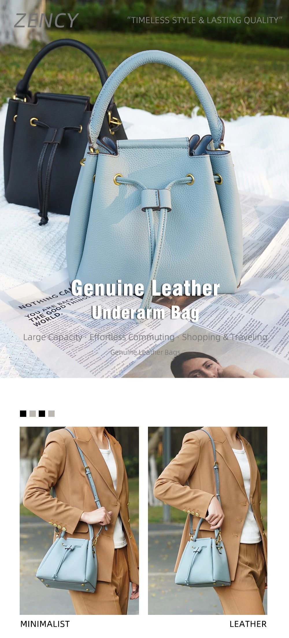 Zency Leather Bucket Bag