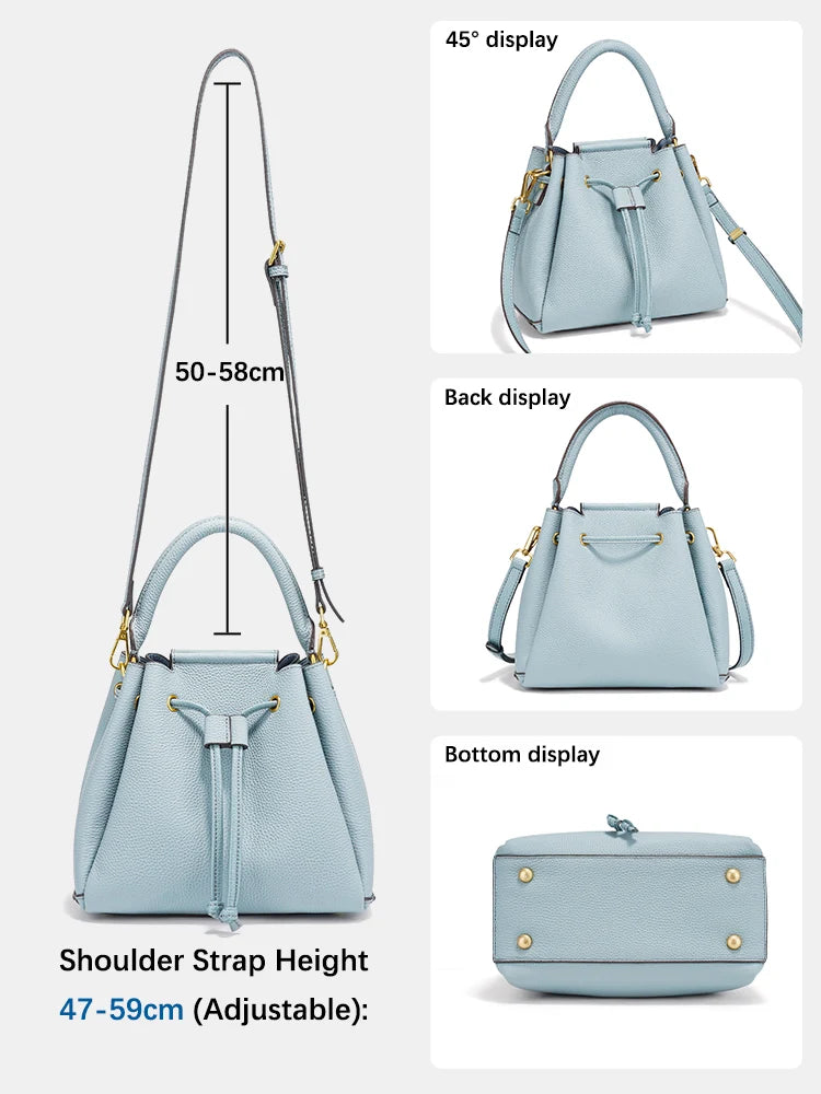 Zency Women's Genuine Leather Top-Handle Bag Simple Fashion Bucket Bags Luxury Brand Shoulder Handbag Small Crossbody for Female