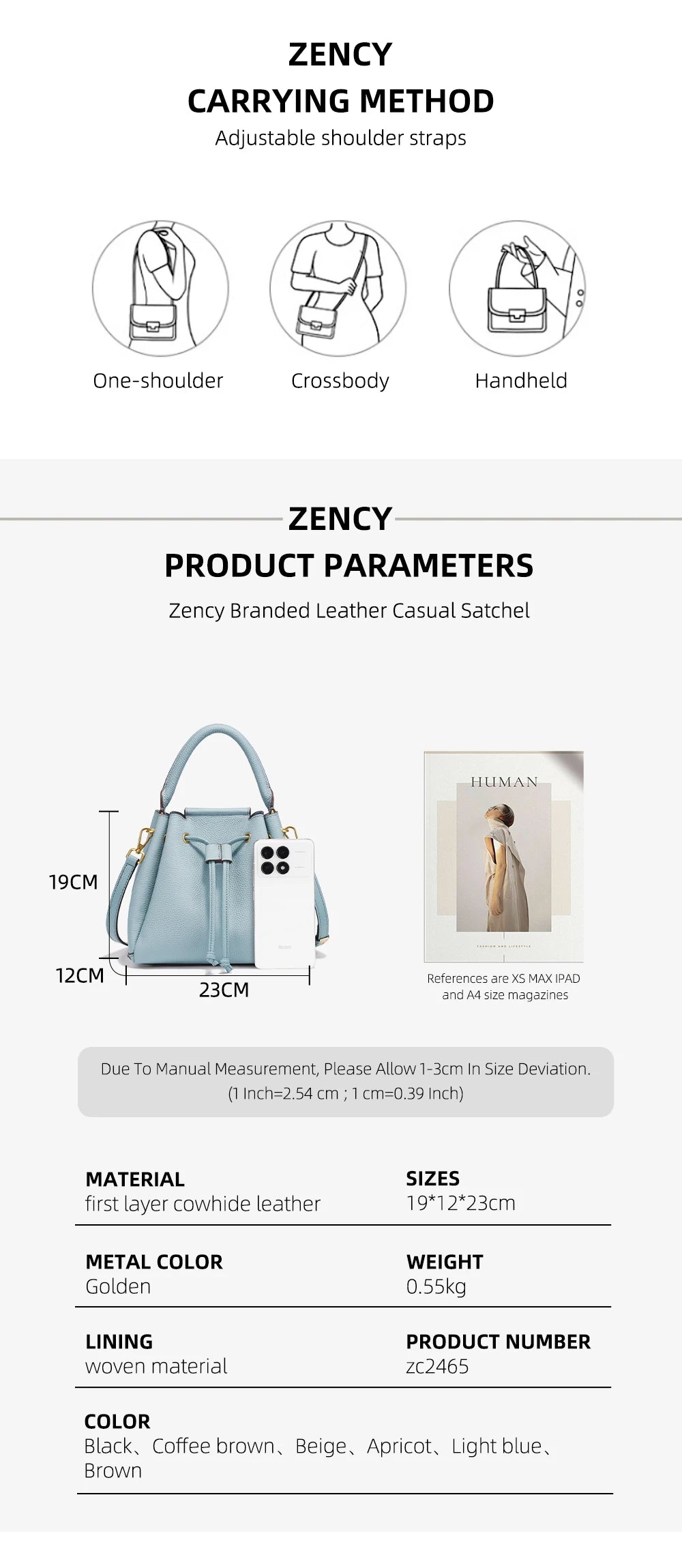 Zency Leather Bucket Bag