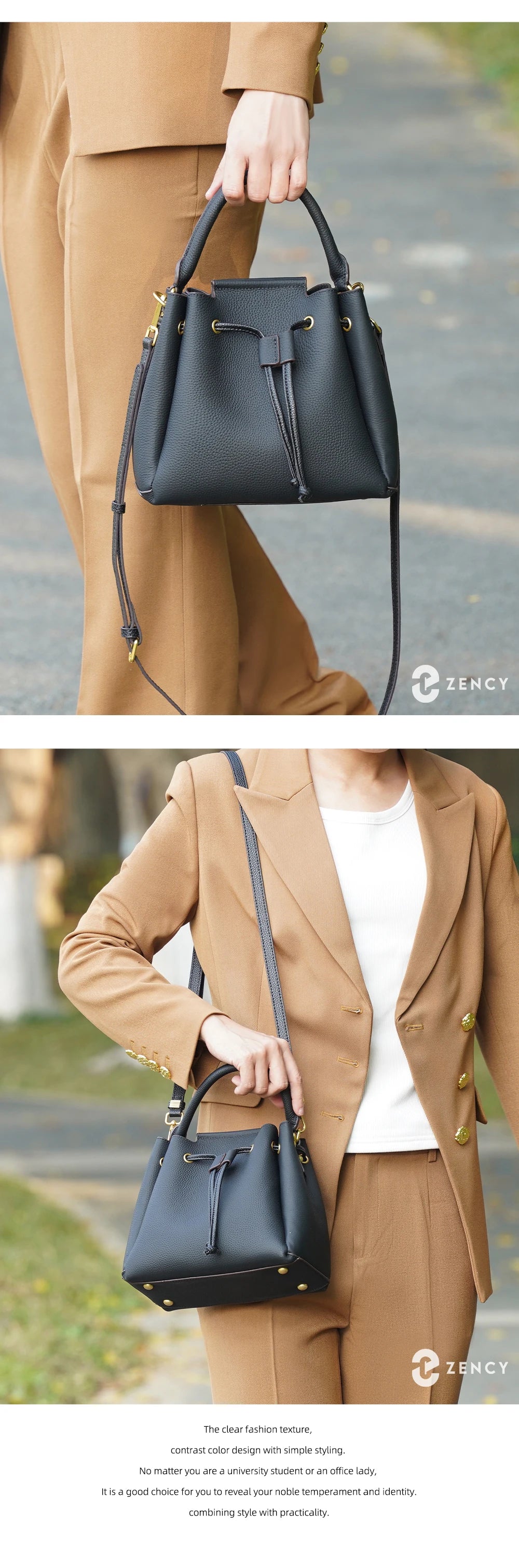 Zency Leather Bucket Bag